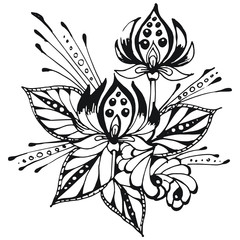 Zentangle vector abstract flower illustration for coloring book or print on t-shirt, pillow, swim suit