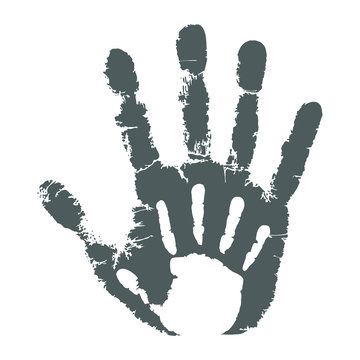 Palm Kid On The Palm Adult Man Icon. Handprints Graphic Signs Isolated On White Background. Vector Illustration