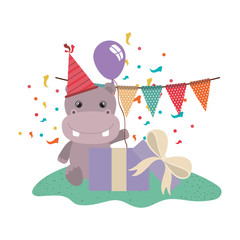 cute hippo with gift box