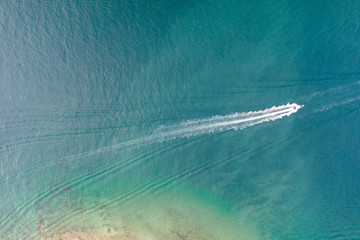 Aerial view of speed boats for island-tropical island tourism.