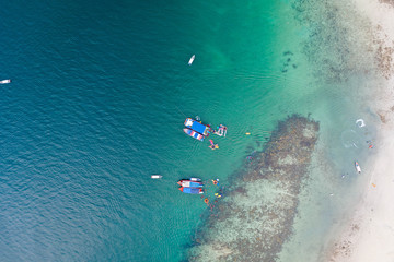 Aerial view of speed boats for island-tropical island tourism.