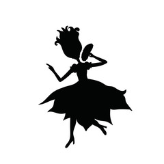Cute fairy princess black silhouette. Girl fantasy cartoon style character.