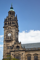 Fototapeta na wymiar The clock tower of the Sheffield Town Hall. Sheffield. England