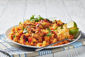 close-up of Arroz con pollo on a plate