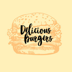 Burger ison. Fast food vector emblem. Retro design.