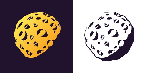 Moon with craters sketch . Hand drawn retro style. Asteroid or planet stamp vector illustration.
