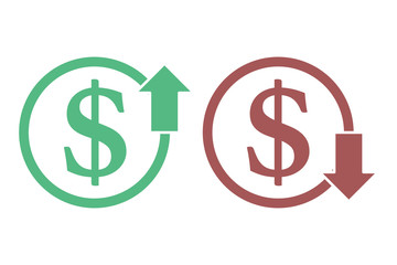 Obraz premium US Dollar sign with arrow pointing upward and downward.