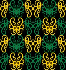 Seamless pattern of dayak batik. borneo motif style. traditional Indonesian fabric style. vector design inspiration. green