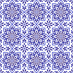 blue and white floral tile pattern