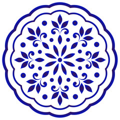 blue and white floral round mandala