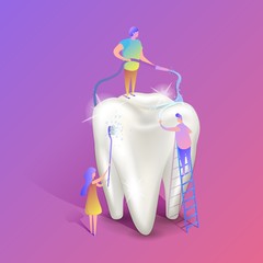 Teeth whitening isometric illustration. Big white healthy tooth