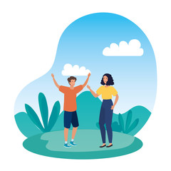 young lovers couple celebrating in the park