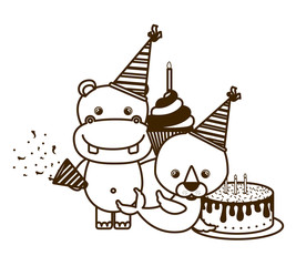 silhouette of card of celebration with animals on white background