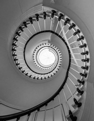 Beautiful circular staircase in old house, snail geometry