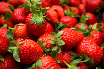 Freshly harvested strawberries background, Closed up detail 