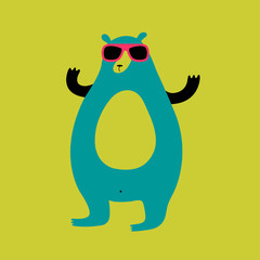 Cute cartoon hipster bear illustration. Funny vector colorful hipster bear illustration. Isolated cheerful hipster bear illustration for various projects.