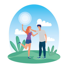 young lovers couple in the landscape