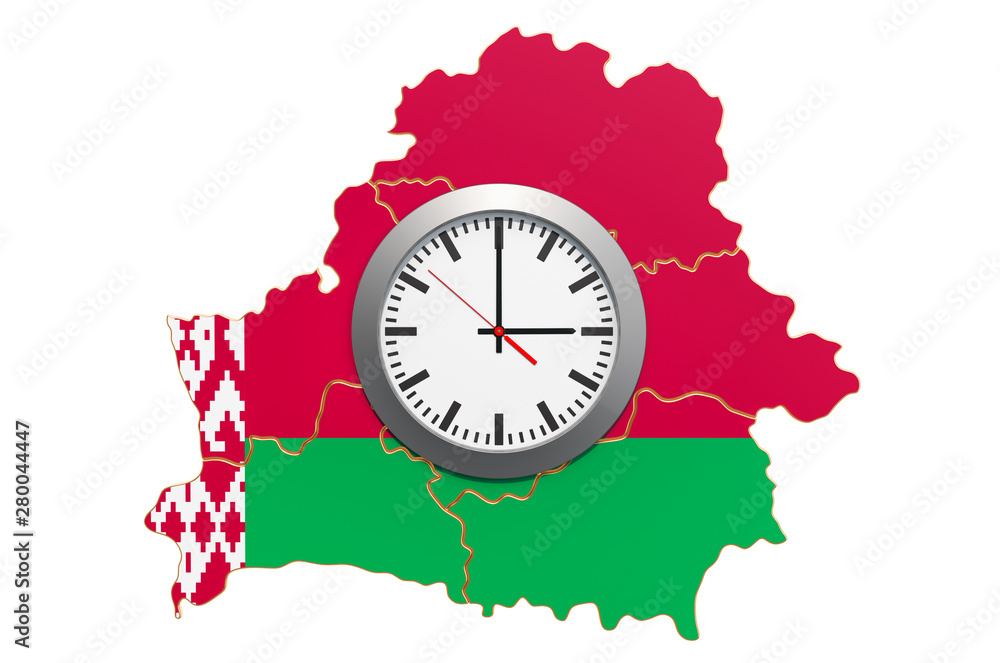 Poster time zones in belarus concept. 3d rendering
