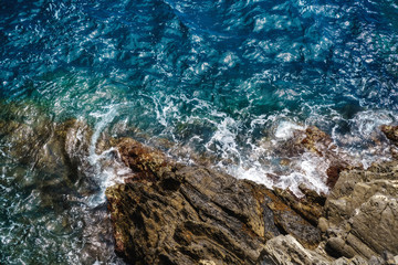 Ocean sea water wave blue background. Aerial view