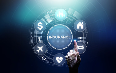 Insurance, health family car money travel Insurtech concept on virtual screen.