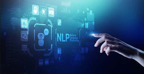 NLP natural language processing cognitive computing technology concept on virtual screen.