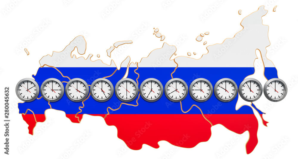 Poster time zones in the russian federation concept. 3d rendering