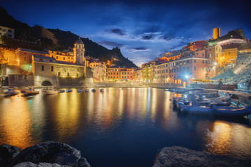 Vernazza town in Cinque Terre at night, Italy