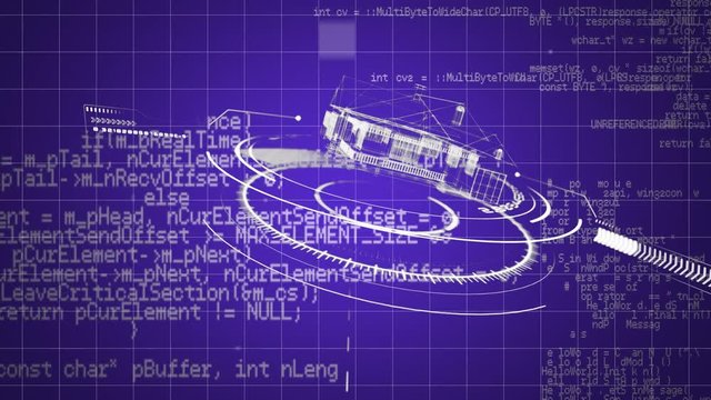 Blueprint of a house on digital circles and program codes