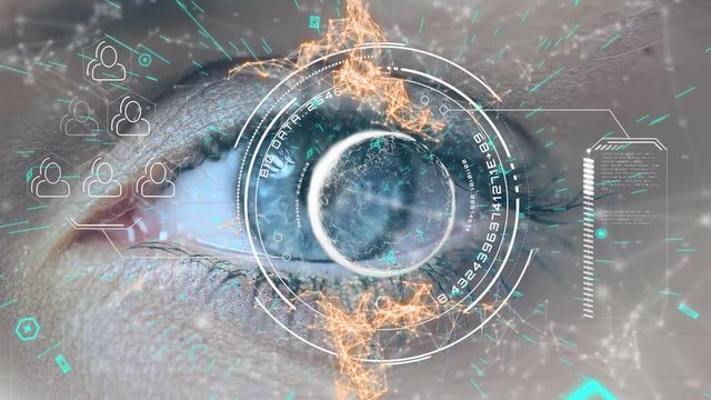 Blue eye and digital symbols