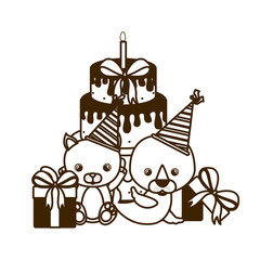 Obraz premium silhouette of card of celebration with animals on white background