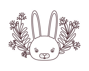 head of bunny with branch and leaves of background