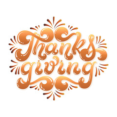 Thanksgiving hand drawn lettering. Joyful colorful text isolated on white background. appy Thanksgiving Day typography. For holiday banners, designs, t-shirt etc.