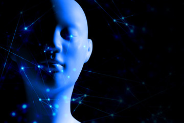 ai robot bionic, network background 3d illustration rendering, deep learning, digital science...