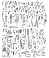 Set of Pen Drawing illustration Hand drawn doodle Sketch line vector eps10