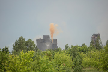 the plant with smoke and dirty air-pollution