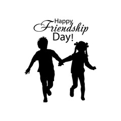 Running children hold hands. Happy Friendship Day. Vector illustration