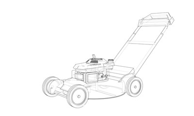 Outline lawn mower vector. Wire-frame style