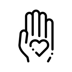 Obraz premium Volunteers Support Hand Love Vector Thin Line Icon. Volunteers Support, Charitable Organizations, Two Hand Keeping Heart Linear Pictogram. Big Blood Donor Contour Illustration