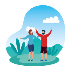 young lovers couple celebrating in the park