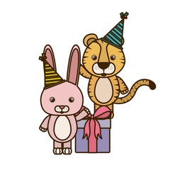 card of celebration with animals on white background