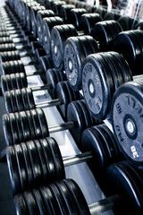 Fototapeta na wymiar Gym and dumbbell weight training equipment on sport