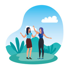 young girls friends celebrating in the park