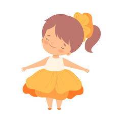 Pretty Little Girl Wearing Orange Flower Costume, Cute Adorable Kid in Carnival Clothes Vector Illustration