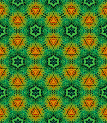 Orange green medallion allover seamless pattern. H