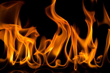 Flames with a black background. Close up.