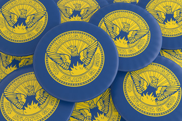 Obraz premium US City Buttons: Pile of Atlanta, Georgia Flag Badges, 3d illustration