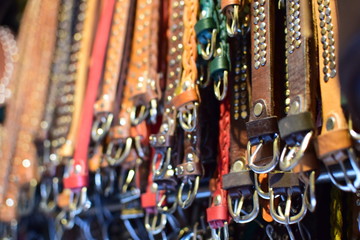 moroccan leather belts in jamaa el fna marrakech 