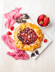 Summer strawberry pie cake galette. Top view