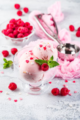 Raspberry ice cream in bowl