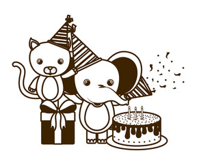 Obraz premium silhouette of card of celebration with animals on white background